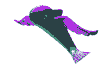 a rotating gif of a teal and purple fish with wings